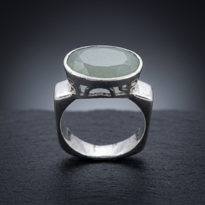 Art Palace Jade Stone <b>Silver</b> Plated <b>Ring</b> Bezel Setting Classic Unisex Gemstone Fashion <b>Ring</b> - Product Image 2