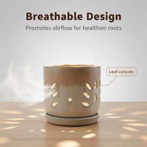 Lot de 2 pots de <span class=keywords><strong>fleurs</strong></span> en céramique 7 pouces, design moderne, finition émaillée, durables pour patio, jardin, rebord de fenêtre, centre commercial et usage au sol, noir - Product Image 4