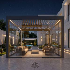 <span class=keywords><strong>Pérgola</strong></span> de Aluminio con Techo Bioclimático de Lamas y Paredes de Cristal, Terraza de Lujo, Solárium a <span class=keywords><strong>Precio</strong></span> de Fábrica para Bar en Azotea Comercial - Product Image 3