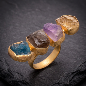Raw Citrine Smoky Amethyst Neon Apatite Real Brass <b>Gold</b> Plated <b>Rings</b> Handmade Jewelry Bulk Wholesale <b>Gold</b> Vermeil <b>Rings</b> - Product Image 1