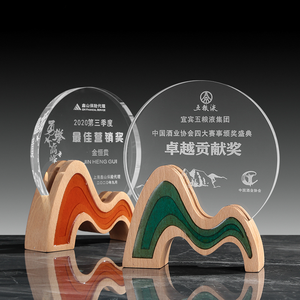Plaques de trophées en acrylique écologiques personnalisées en gros avec impression UV <span class=keywords><strong>et</strong></span> base en bois pour cadeaux d'entreprise - Product Image 3