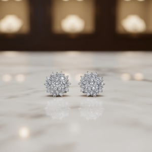 Orecchini a Perno di Lusso con Fiori in Argento 925, Cristalli e Strass, Gioielli da Sposa per Donne - Product Image 2