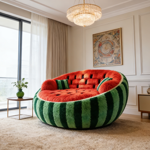 Canapé-lit en peluche en forme de pastèque, canapé rond géant moelleux, meubles de fruits originaux et créatifs pour la décoration du salon - Product Image 2