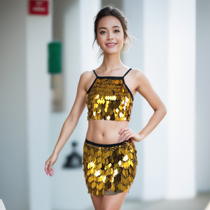 2026 Newest Exquisite Shiny <strong>Sequin</strong> Oriental Belly Dance Performance Top with Wrap <strong>Skirt</strong> 2 Pieces set - Product Image 4