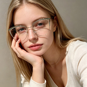 <span class=keywords><strong>Lunettes</strong></span> d'affaires classiques pour femmes, style rétro œil de chat, monture métallique, verres verts à film bleu changeant de couleur, anti-lumière bleue, vente en gros - Product Image 2