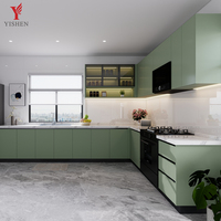 Nouvelle annonce : Ensemble de meubles de cuisine modulaires de luxe en aluminium, comprenant armoires, îlot de cuisine, tiroirs, portes vitrées et robinet