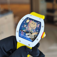 Montre mécanique automatique V2 Version Hip-hop Smiley Face Tourbillon avec boîtier en céramique blanche, mouvement mécanique, bracelet en toile, tendance