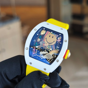 V2 Version Hip-hop Smiley <b>Face</b> Tourbillon White Ceramic Case Automatic Mechanical Movement Canvas Strap Mechanical Watch Fashion - Product Image 5