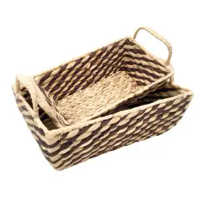 Ecofriendly handmade woven rectangular water hyacinth storage basket tray