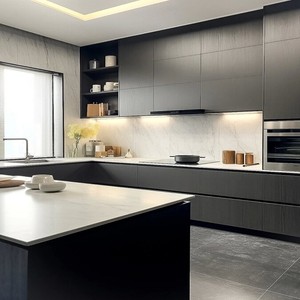 Diseño <span class=keywords><strong>de</strong></span> <span class=keywords><strong>Isla</strong></span> <span class=keywords><strong>de</strong></span> Cocina Semiabierta ME LDK, Muebles Curvos Multifuncionales con Tiradores en J, Resistentes al Agua, Melamina Ecológica - Product Image 5