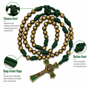 Gioielli Religiosi Cristiani, Rosario Robusto di San Benedetto con <span class=keywords><strong>Perline</strong></span> da 10mm e Cordino Paracord, <span class=keywords><strong>Collana</strong></span> Cattolica per <span class=keywords><strong>Uomo</strong></span>, Accessori per la Chiesa - Product Image 3