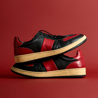 Chaussures de skate rétro unisexes avec logo personnalisé, en cuir pleine fleur rouge, polies à la main, effet vieilli, plateforme épaisse, légères et respirantes
