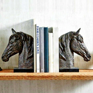 Horse Head Bookend Set Decorative Modern Farmhouse Heavy Duty Metal <b>Book</b> Holder Home Office Study <b>Library</b> Desk Shelf - Product Image 1