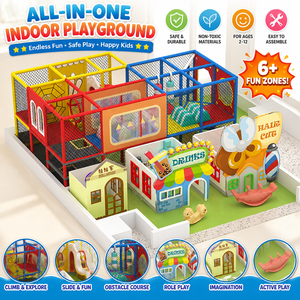 <b>Indoor</b> Playground Soft Play with <b>Slide</b> Multi Level Climbing Wall for Kids 3-15 Years Old - Product Image 1
