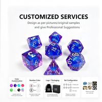 Ensemble de dés en résine modernes, faits à la main et peints à la main, à formes angulaires, violet-bleu, sable liquide, polyédriques, D&D, 7 pièces, pour jeux de table adultes