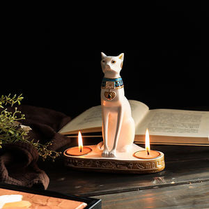 Portavelas de gato egipcio blanco de estilo de arte popular exótico, artesanías de resina, luz de té giratoria, modelo escultural, adornos, otras velas - Product Image 2