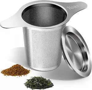 Bolsas de filtro de té vacías almacenadas al por mayor, Infusor de té de acero inoxidable con dos asas para taza, tetera