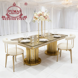 Ensemble de tables à manger rectangulaires de banquet en acier inoxydable de luxe pour 8 personnes - Product Image 3