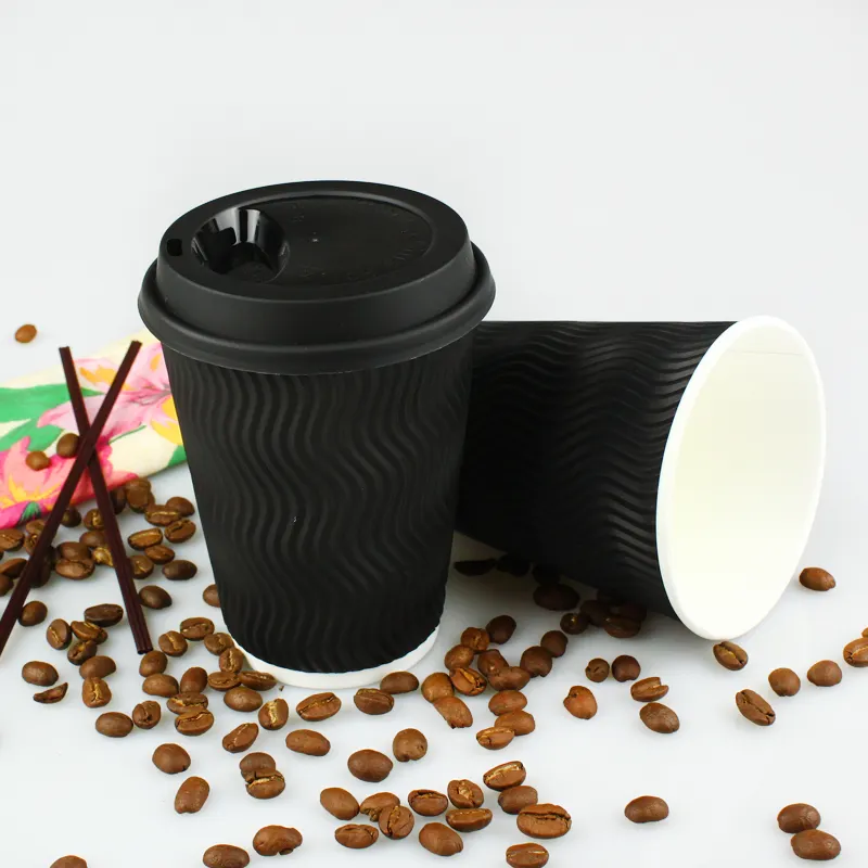 Herbruikbare Doos Groothandel Drank Logo Wegwerp Pla Print Zwarte Kleur 8Oz Dubbele Muur Papieren Koffiebekers Met Deksel En Mouw