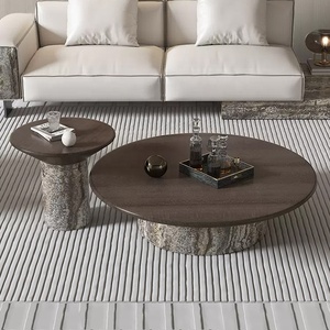 OEM New Arrival Wholesale Contemporary Round Living Room Furniture Limestone Solid Wood <strong>Table</strong> Top Marble Travertine Coffee <strong>Table</strong> - Product Image 3
