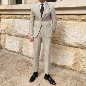 Nouveau <span class=keywords><strong>Costume</strong></span> Coréen Décontracté Rayé 2026 pour <span class=keywords><strong>Homme</strong></span> – Style Business Décontracté, Coupe <span class=keywords><strong>Slim</strong></span>, Simple Boutonnage, 2 Pièces - Product Image 5