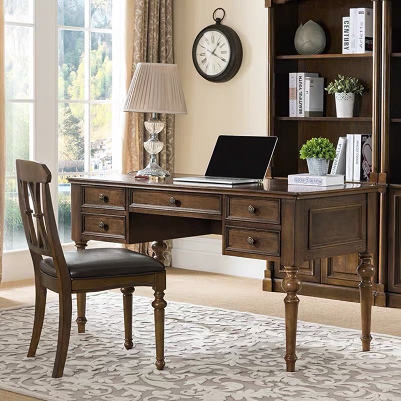 Bureau en bois massif de 1,2 mètre, couleur noyer