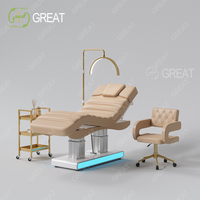 Table de massage électrique chauffante pour salon de beauté, 3 moteurs, lit de spa facial électrique blanc avec lumières LED