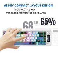 Keyboard Gaming Nirkabel 68-Key 3-Mode RGB LED Backlit Karet USB Type-C Ergonomis Kompak Membran untuk PC
