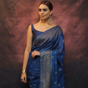 Sari en soie bleue avec broderie Zari, tenue traditionnelle indienne pour mariage, pour femmes, longueur au sol, sari ethnique de créateur - Product Image 4