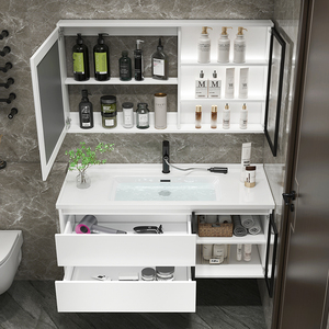 ตู้ห้องน้ำสีขาวใหม่ ตู้กระจกแบบรังผึ้ง ตู้กระจกเงาสีขาว อ่างล้างหน้าสีขาว ตู้แขวนผนัง - Product Image 2