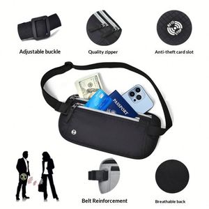 Custom Logo Anti-Theft RFID Zipper Fashion Travel Passport Holder Waist Fanny Pack Money Belt Slim <b>Waterproof</b> Nylon - Product Image 2