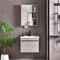 Meuble-lavabo mural minimaliste en bois massif avec miroir et vasque en céramique, résistant à l'eau, garantie 3 ans
