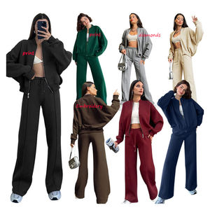 Individuelles Logo Zweiteiliges Set Weite Jogginghose Schlichte Unisex Trainingsanzug Jogginghose und Hoodie Sets Damen Reißverschluss-Hoodie und Hosen-Set - Product Image 2