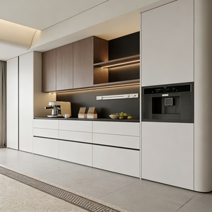 Meuble de rangement pour couverts sur mesure avec grand tiroir, <span class=keywords><strong>four</strong></span> vapeur intégré et armoire électrique, couleur contrastante - Product Image 1