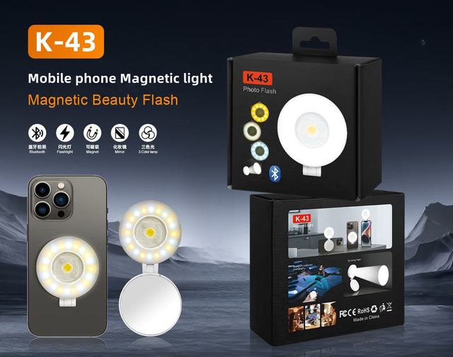 Magnetic Fill Light Mini Selfie Light 3 Modes Adjustable Brightness for Smartphone 360° Folding LED Selfie Ring Fill Light