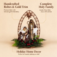 Crèche en résine artisanale, figurines de Noël décoratives et de collection, ensemble de 3 pièces Marron et Or, Sainte Famille avec bergerie