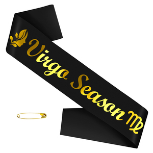 สายสะพายผ้าซาตินสีดำสำหรับฤดูของชาวราศีกันย์พร้อมแผ่นฟอยล์สีทองสายคาดเอววันเกิดของชาวราศีกันย์ - Product Image 1