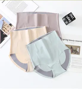 High waist Ice silk seamless belly Butt lift Shaper Magic suspension compression panties for women Menstrual Period nylon briefs