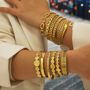 Yitang Fashion Unisex Volcanic Irregular Vintage Party <b>Crystal</b> Rhinestone Bangle Golden Zinc Alloy 18K Open <b>Bracelet</b> - Product Image 3