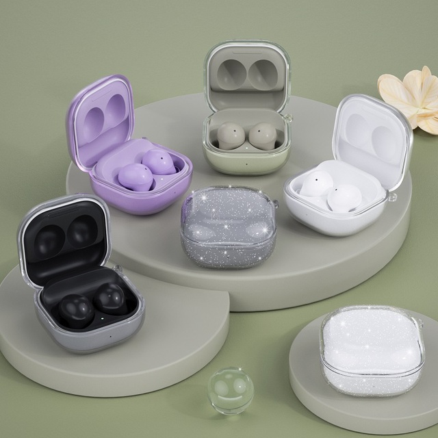 Transparent Anti-Yellow TPU Case with Glitter Bling Cover Soft Protective Shell for Samsung Galaxy Buds 2 Live Pro Earphone