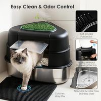 Bac à litière triangulaire XXL en acier inoxydable pour chat, facile à nettoyer, avec plantes artificielles intégrées