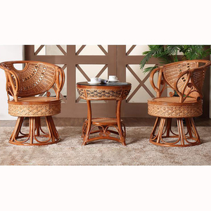 Ensemble de chaises en <span class=keywords><strong>rotin</strong></span> fabriqué en Chine Siège <span class=keywords><strong>pivotant</strong></span> Table d'appoint Meubles de balcon Dossier en osier naturel Chaises rotatives Confort pour personnes âgées - Product Image 5