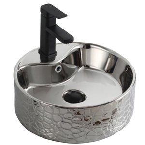 <span class=keywords><strong>Lavabo</strong></span> de baño de cerámica dorado de lujo moderno, <span class=keywords><strong>lavabo</strong></span> <span class=keywords><strong>circular</strong></span> redondo de un solo orificio para el hogar, apartamento o Hotel - Product Image 1