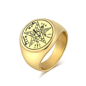 Men's Geometric Five Pointed Star Titanium Steel <b>Ring</b> Gold Color Fashion Jewelry Gift Occasion - Product Image 1