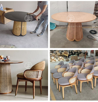 Ensemble table et 4 chaises rondes en bois massif style nordique russe, design moderne et simple, avec rotin tressé, pour salle à manger, petite taille, pour usage domestique