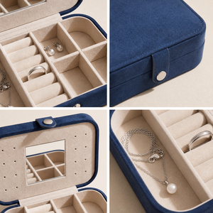 Zebopak Navy Blue PU Leather Travel Jewelry Organizer with Mirror <b>Ring</b> Earring Necklace <b>Storage</b> Portable Case Manufacturer - Product Image 2