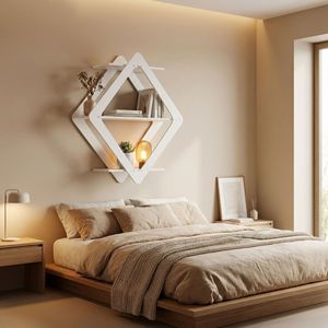 Wall-Mounted Geometric Diamond Shelf 2-Tier Multi-Layer <b>Storage</b> For Living Room Bedroom Decorative Rack - Product Image 3