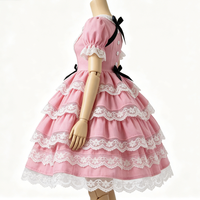 Robe Lolita rose personnalisée pour poupée BJD, manches courtes bouffantes, jupe en dentelle à plusieurs niveaux, pour tenue de poupée BJD articulée 1/10 1/12