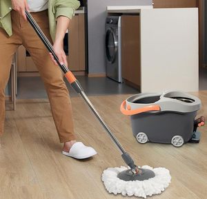 Ensemble serpillière et seau essoreur rotatif facile à utiliser pour le nettoyage des sols, avec pédale à roulettes en microfibre pour la maison - Product Image 6
