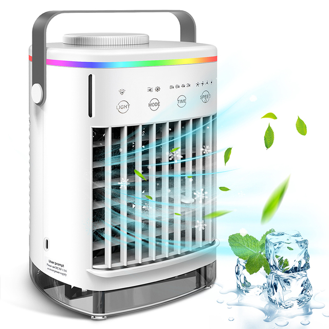 New Mini Air Conditioner and Air Cooler Fan USB Portable 3 Gear Personal Space Air Cooling for Home 7 Colors Light